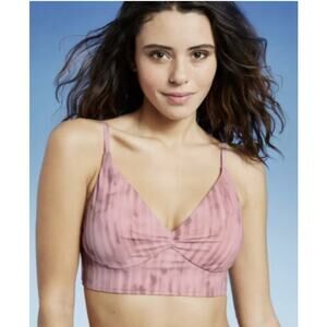 Shade & Shore 34C Pink Tie Dye Built-In Bra Bikini Swim Top Lightly Lined Sz 34C